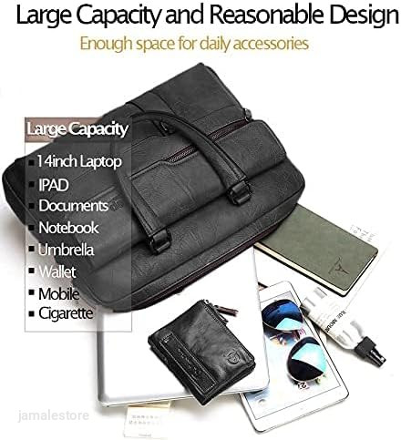 Practical 14 inch Briefcase Laptop Bag for Men - Business Leather Office Bag Messenger Bag Travel Bag for Men