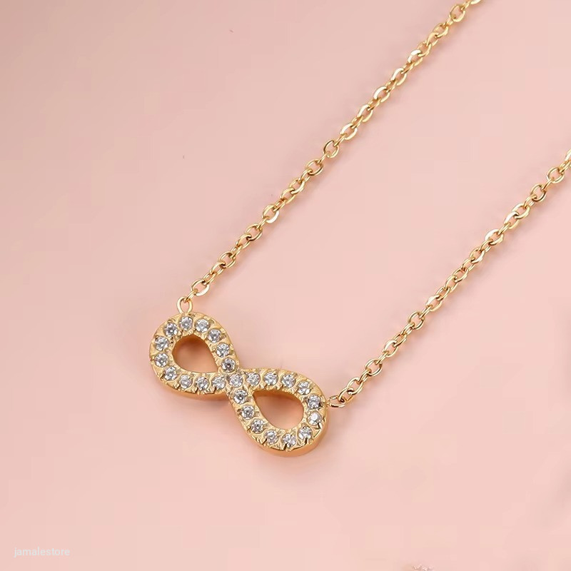 Luxury Infinity Necklace – Full Diamond Stainless Steel Waterproof Pendant with Zirconia